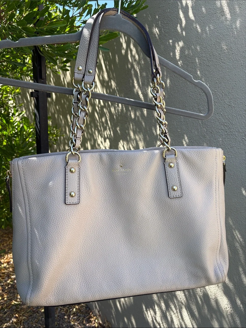 kate spade Pebbled Leather Tote in Light Gray with Gold Hardware